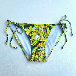 INGEAR Womens Swim Bottom Bikini Size M Side Ties Neon Yellow Bannana Print